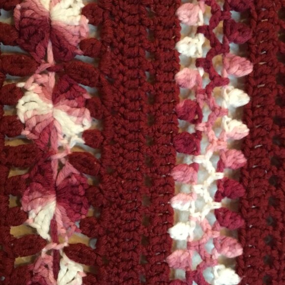 Hand-Crochet Large Burgundy Afghan Geometric Pattern 63" H x 42" L - Picture 3 of 4